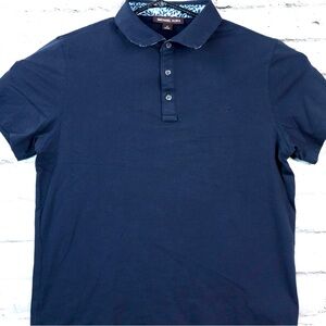 Michael Kors Men’s Navy Blue Design Collared Polo Tee Medium